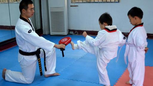 Taekwondo criança a praticar artes marciais