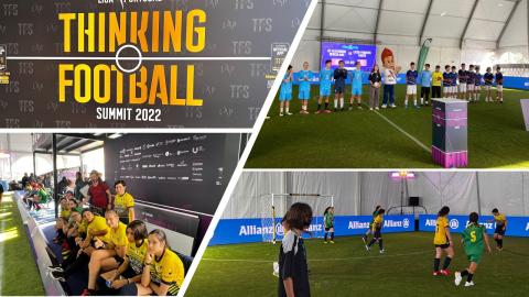 Alunas sentadas à espera de jogar e alunos perfilados para iniciar jogo